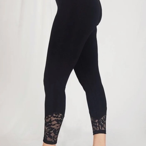 Sympli Black Lace Hem Stretch Elastic Waist Leggings - Sz- 8 (M) - Picture 1 of 13